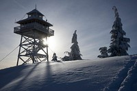 Observation tower on snowy mountain. Free public domain CC0 photo.