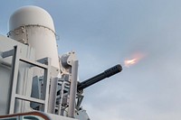 160207-N-XK809-026 PACIFIC OCEAN (Feb. 07, 2016) – Fire Controlmen fire a MK15 Close-in Weapons System, or CIWS, during a Pre-action Aim Calibration Fire (PACFIRE).