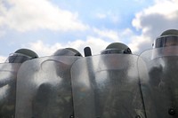 Romanian soldiers of 26th Mountain Battalion conduct crowd riot control training during a Kosovo Force (KFOR) mission rehearsal exercise (MRE) at the Joint Multinational Readiness Center in Hohenfels, Germany, Feb. 18, 2016.