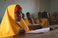 Young Somali girls sit in class at a school in El Baraf, Somalia, on March 5. The town was liberated from the terrorist group Al Shabab by the Burundian contingent of AMISOM on February 23, 2016. AMISOM Photo / Tobin Jones. Original public domain image from Flickr