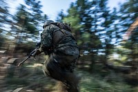 A U.S. Navy Corpsman assigned to Field Medical Training Battalion East (FMTB-E), responds to a simulated attack during a final exercise (FINEX) at Camp Johnson, N.C., March 2, 2016.