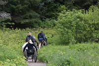 US Paralympic Ski Team at Trillium Lake-Mt Hood Members of the US Paralympic ski team take time off to tour Trillium Lake's boardwalk that's accessable for all users, Mt Hood NF. Original public domain image from Flickr