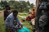 African women weaving baskets, Nkuringo, Uganda, September 2017.