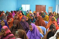 Participants attend an awareness forum on Somali women participation in the upcoming elections 2016 in Mogadishu on June 11, 2016. AMISOM Photo / Ilyas Ahmed. Original public domain image from Flickr