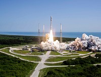 An Atlas V launch vehicle carrying the U.S. Navy’s fifth Mobile User Objective System (MUOS) communications satellite lifts off from Space Complex 41, Cape Canaveral Air Force Station, Fla., June 24, 2016.