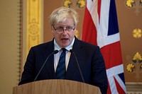 Newly Installed British Foreign Secretary Johnson Addresses Reporters During a News Conference in London