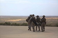 ZEELIM TRAINING FACILITY, Israel (July 19, 2016) Marines and Sailors from Combat Logistics Battalion 22, 22nd Marine Expeditionary Unit (MEU), carry a simulated casualty to a waiting CH-53E Super Stallion helicopter from Marine Medium Tiltrotor Squadron 264 (Reinforced), 22nd MEU, for a mass casualty exercise July 19 during Noble Shirley 16, a bilateral training exercise with the Israel Defense Forces.