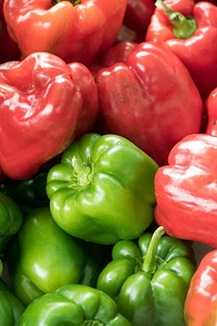 Red and green bell peppers at the U.S. Department of Agriculture (USDA) Farmers Market in Washington, D.C., on August 6, 2018.