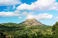Active Indonesian volcano Batur on the tropical island of Bali. View of great volcano Batur.