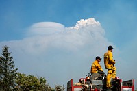 Firefighters monitor fires and smoke columns during the Mendocino National Forest, California. Original public domain image from Flickr