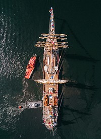 Cargo ship in bird's eye view. Free public domain CC0 photo