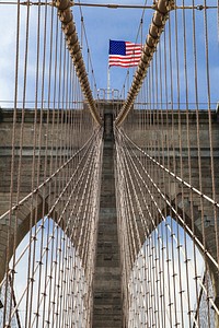 American flag, Brooklyn bridge, NYC. Free public domain CC0 photo.
