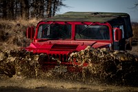 A Humvee from the Spring Lake Heights Fire Department is driven on the tactical driver's course on Joint Base McGuire-Dix-Lakehurst, N.J., Dec. 18, 2018.