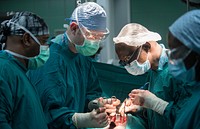 U.S. Army and Ghanaian medical professionals perform a radical prostatectomy during Medical Readiness Training Exercise 17-2 at the 37th Military Hospital in Accra, Ghana, Feb. 8, 2017.