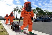 Hawaii Air National Guard, accesses chemical findings during a Chemical, Biological, Radiological, Nuclear and Explosive materials training exercise. Original public domain image from Flickr