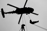 U.S. Army Air Assault students practice rappelling out of a Black Hawk helicopter on day nine of Air Assault School’s Class 301-19, Feb. 14, 2019, at Camp Buehring, Kuwait.