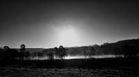 Fog above the lake, monotone. Original public domain image from Flickr