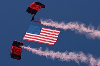 The U.S. Army Special Operations Command's demonstration parachute team, the Black Daggers, perform during opening ceremonies for the South Carolina National Guard Air and Ground Expo at McEntire Joint National Guard Base, S.C., May 6, 2017.