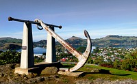 Port Chalmers Anchor.Know as the 'Nine Fathom Foul', a large iron anchor that fouled many local fishermen's nets until hauled ashore in 1978. Port Chalmers, Dunedin, Otago, South Island, New Zealand. Original public domain image from Flickr
