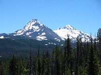 View of Three Sisters from Linton Lake, Willamette National Forest. Original public domain image from Flickr