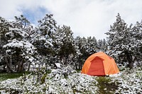 Shoveling snow in Mammoth Campground after a spring snowstorm. Original public domain image from Flickr