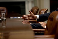 President Barack Obama makes a point during an interview in the Roosevelt Room of the White House, March 27, 2009.