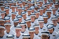Incoming midshipmen participate in the Oath of Office Ceremony, during induction day (I-day) at the U.S. Naval Academy in Annapolis, Maryland, June 29, 2017.