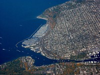 Aerial view of Ballard and Shilshole Bay in Seattle.