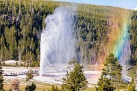 Beehive eruption and rainbow viewed from a distance. Original public domain image from Flickr