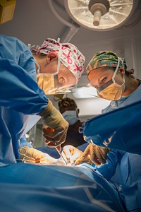 MEDITERRANEAN SEA (July 11, 2017) Ship's Surgeon Lt. Cmdr. Krista Puttler, left, and Hospital Corpsman 1st Class Christina Sizemore perform a surgical operation aboard the aircraft carrier USS George H.W. Bush (CVN 77).