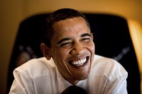 President Barack Obama conducts an interview with a news magazine onboard Air Force One en route to giving the commencement address at Arizona State University, May 13, 2009.