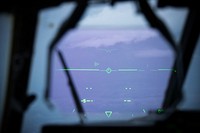 A heads-up display shows the directional markers inside a U.S. Air Force WC-130J Super Hercules Hurricane Hunter aircraft assigned to the 53rd Weather Reconnaissance Squadron, based at Keesler Air Force Base, Mississippi, during a flight into Hurricane Harvey over the Gulf of Mexico Aug. 24, 2017.