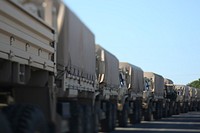 New Jersey Army National Guard Soldiers from the 253rd Transportation Company depart for a deployment to Florida ahead of Hurricane Irma at the Cape May Armory. Original public domain image from Flickr