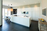 Modern white kitchen interior. Free public domain CC0 photo.