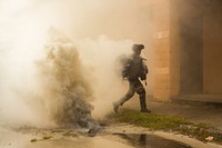Members of the French Foreign Legion conduct urban operations as part of Exercise Bold Alligator 17 at Military Operations in Urban Terrain Town on Camp Lejeune, N.C., Oct. 29, 2017.