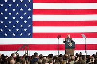 President Trump's Trip to AsiaPresident Donald J. Trump delivers remarks at Yokota Air Base | November 5, 2017 (Official White House Photo by Shealah Craighead). Original public domain image from Flickr