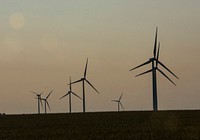 Wind turbines seen from an Iowa highway during U.S. Secretary of Agriculture Sonny Perdue's five-state rural tour, featuring Wisconsin, Minnesota, Iowa, Illinois, and Indiana.