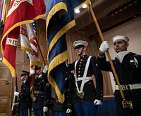 U.S. Military District of Washington Joint Armed Forces Color Guard Present the Colors, during the USDA Black History Month observance at the headquarters in Washington, D.C., on Feb. 15, 2018.