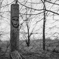 Happy sign on a pole. Free public domain CC0 photo.