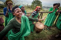 Endangered tribe, Batwa Pygmies people celebrating, Mgahinga Gorilla National Park, Uganda, September 2017.  