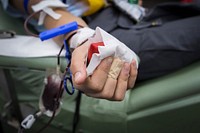 Cadet Gabrielle Reyes squeezes a sponge ball during a blood drive at the New Jersey National Guard Youth ChalleNGe Academy at Joint Base McGuire-Dix-Lakehurst, N.J., Jan. 24, 2018. Original public domain image from Flickr