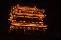 Night temple in old town background. Free public domain CC0 image.