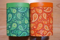 Colorful patterned tea tins. Free public domain CC0 photo.