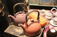 Antique teapots. Free public domain CC0 photo.