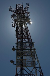 Telecommunications tower with antennas. Free public domain CC0 photo.