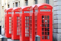 Iconic red phone booth in London, England. Free public domain CC0 photo.