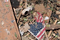 American flag in aftermath Tornado. Free public domain CC0 photo