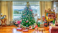 Christmas tree in living room. Free public domain CC0 photo.