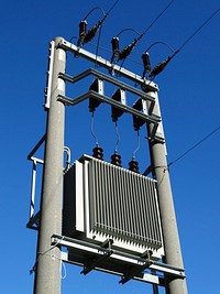 Electrical power line transformer. Free public domain CC0 photo.
