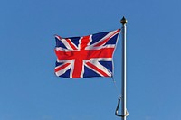 UK flag, blue sky. Free public domain CC0 photo.